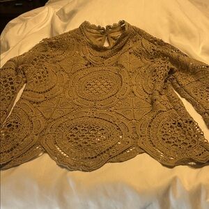 Ultra Pink Lace Crochet Blouse - Tan